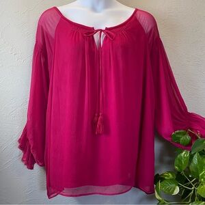 Gibson & Latimer Fuchsia Tie-Front Blouse
